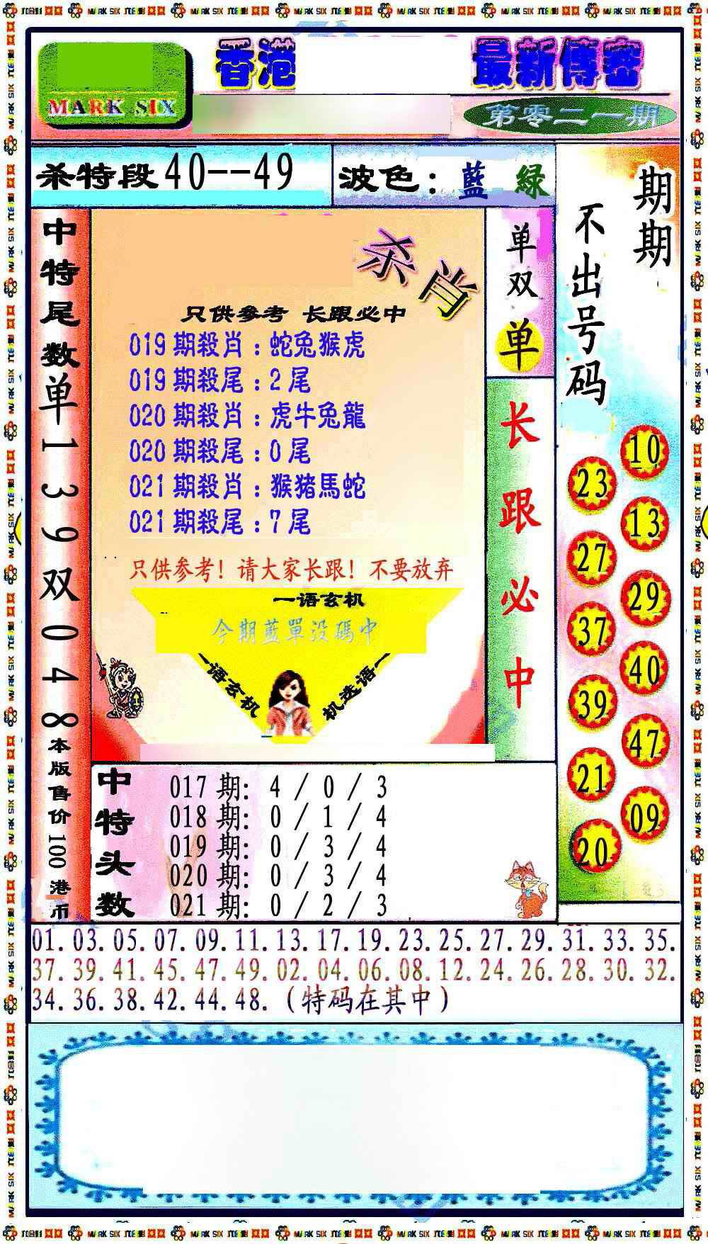 021期最新传密绝杀6肖[图]