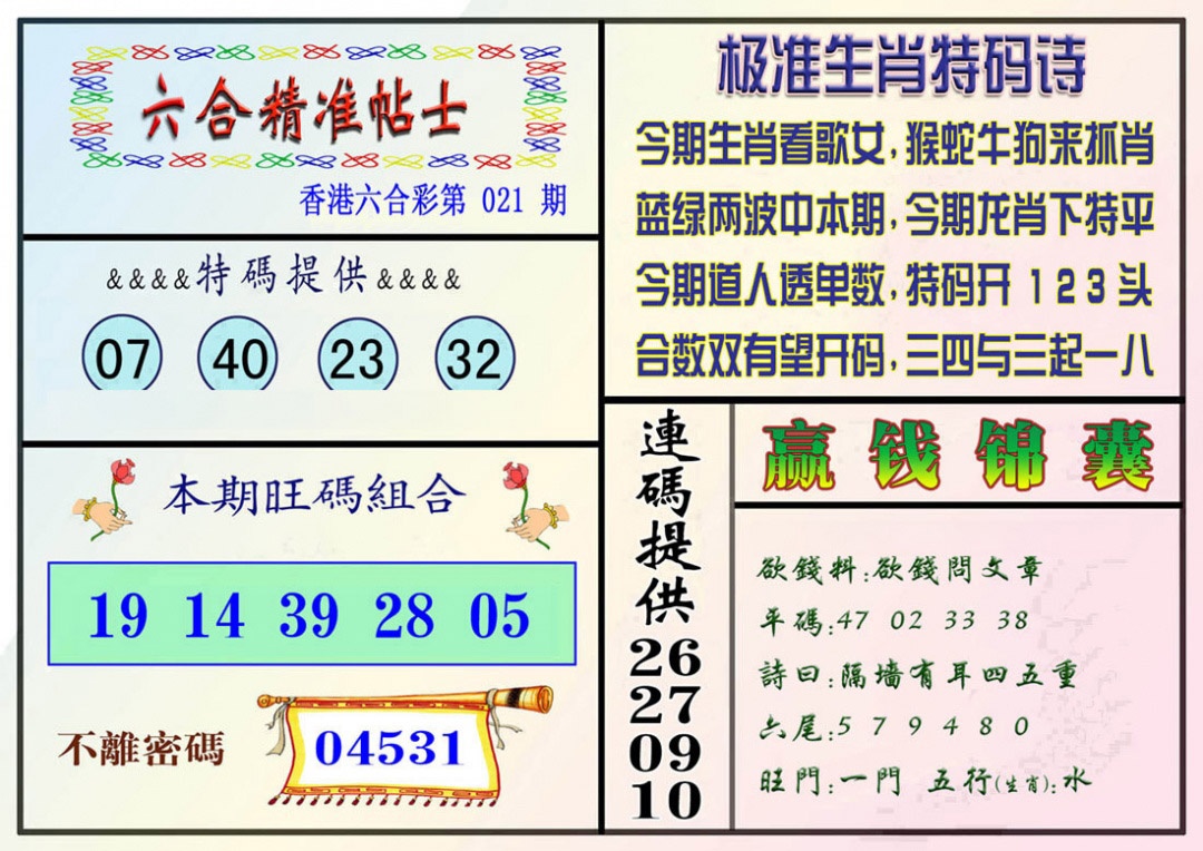 021期精准贴士[图]