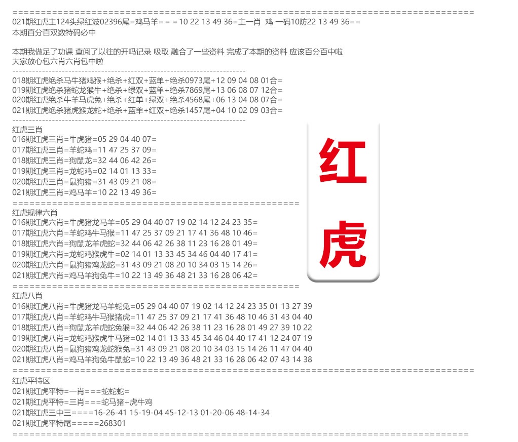 021期红虎综合资料[图]